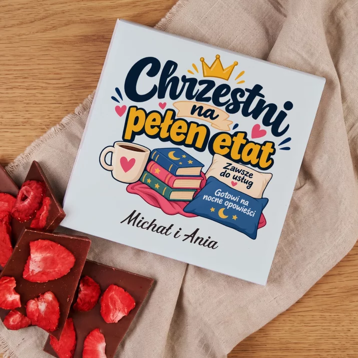 Czekolada z Truskawkami Dla Chrzestnych Prezent Dla Pary: Chrzestni Na Pełen Etat Czekolada z Truskawkami Dla Chrzestnych Prezent Dla Pary: Chrzestni Na Pełen Etat