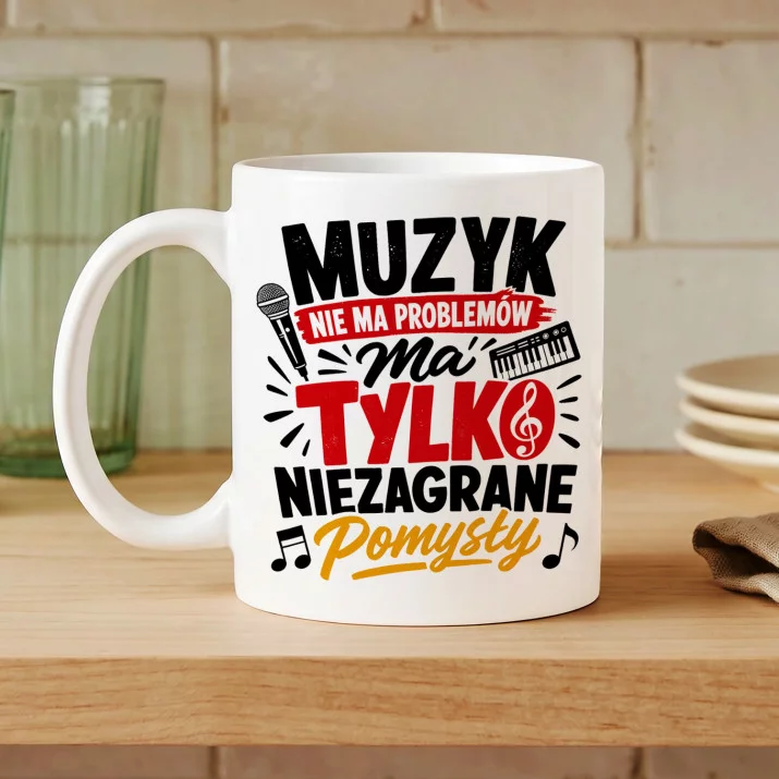 Kubek Z Nadrukiem Dla Muzyka Prezent Dla Mężczyzny: Muzyk Bez Problemów Kubek Z Nadrukiem Dla Muzyka Prezent Dla Mężczyzny: Muzyk Bez Problemów