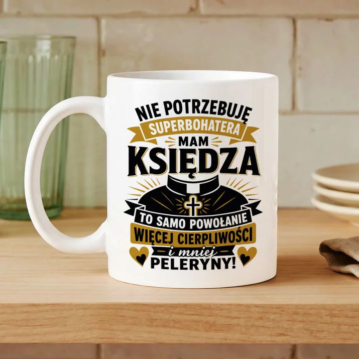 Kubek Z Nadrukiem Dla Księdza Prezent Dla Mężczyzny: Super Ksiądz Bez Peleryny Kubek Z Nadrukiem Dla Księdza Prezent Dla Mężczyzny: Super Ksiądz Bez Peleryny
