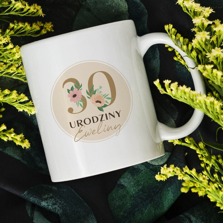 30 urodziny kwiaty - Personalizowany Kubek