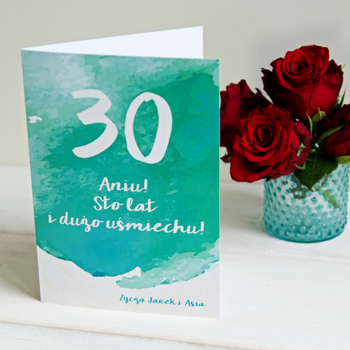 30 urodziny watercolor - kartka z życzeniami