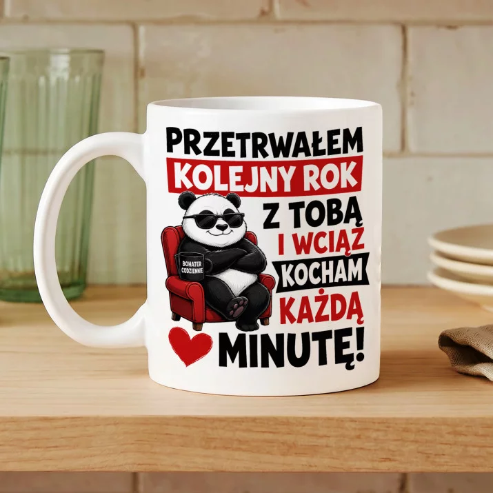 Kubek Z Nadrukiem Na Rocznicę Związku Prezent Na Walentynki Dla Mężczyzny: Panda Rocznicowy Humor Kubek Z Nadrukiem Na Rocznicę Związku Prezent Na Walentynki Dla Mężczyzny: Panda Rocznicowy Humor