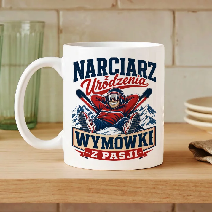 Kubek Z Nadrukiem Dla Narciarza Prezent Dla Mężczyzny: Narciarz Z Urodzenia Kubek Z Nadrukiem Dla Narciarza Prezent Dla Mężczyzny: Narciarz Z Urodzenia