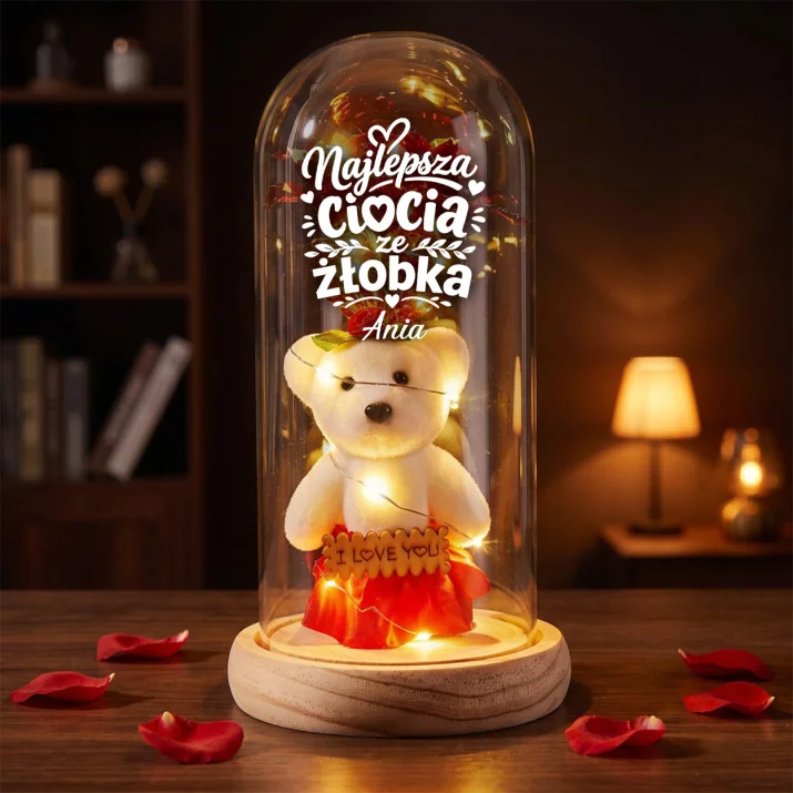Wieczna Róża z Misiem Dla Cioci Ze Żłobka Prezent Dla Kobiety: Najlepsza Ciocia Ze