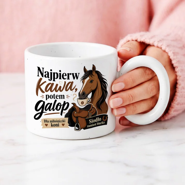 Kubek Z Okrągłym Uchem Dla Koniary Prezent Dla Kobiety: Kawowy Galop