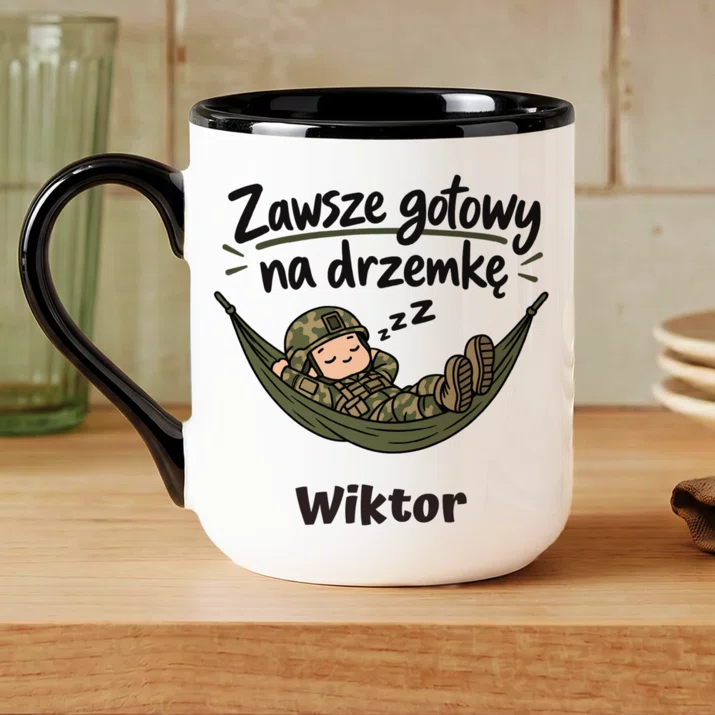 Kubek Personalizowany Dla Żołnierza Prezent Na Przysięgę Wojskową Dla Mężczyzny: Zawsze Gotowy Na Drzemkę