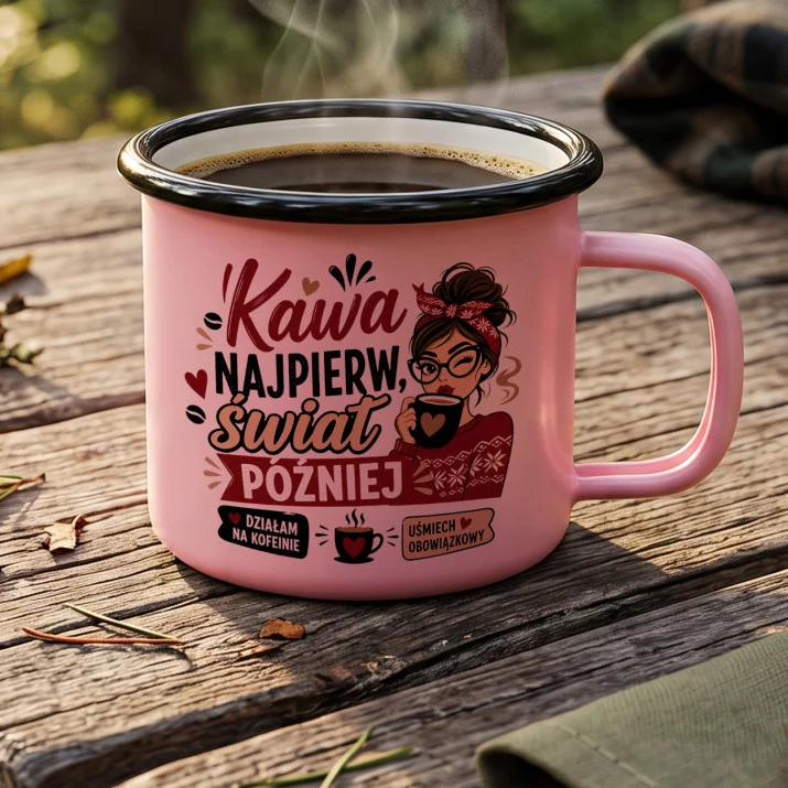 Kubek Emaliowany Na Boże Narodzenie Prezent Dla Kobiety: Kawowa Typografia Kubek Emaliowany Na Boże Narodzenie Prezent Dla Kobiety: Kawowa Typografia