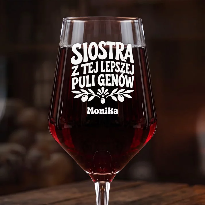 Mega Kieliszek Do Wina z Grawerem Dla Siostry Prezent Dla Kobiety: Lepsza Pula Genów Mega Kieliszek Do Wina z Grawerem Dla Siostry Prezent Dla Kobiety: Lepsza Pula Genów