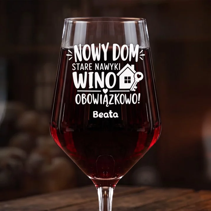 Mega Kieliszek Do Wina z Grawerem Na Parapetówkę Prezent Dla Kobiety: Nowy Dom Wino