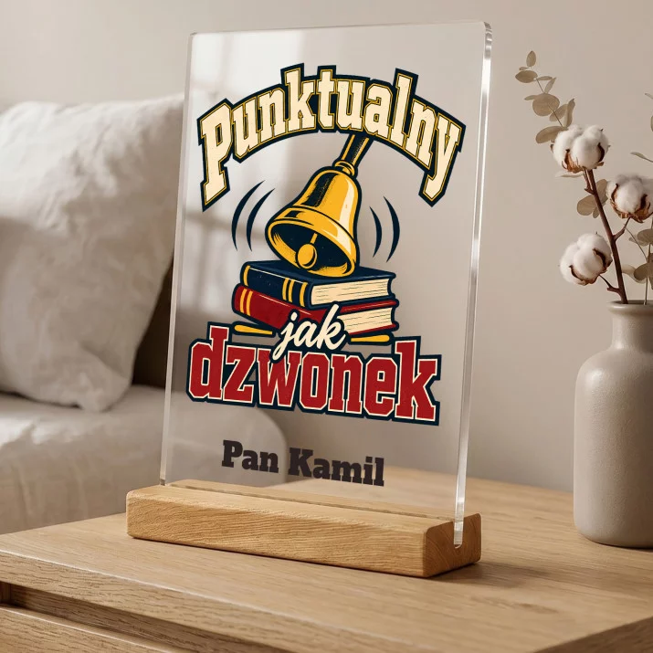 Druk Na Szkle Na Dzień Nauczyciela Prezent Dla Nauczyciela Mężczyzny: Punktualny Jak Dzwonek Druk Na Szkle Na Dzień Nauczyciela Prezent Dla Nauczyciela Mężczyzny: Punktualny Jak Dzwonek