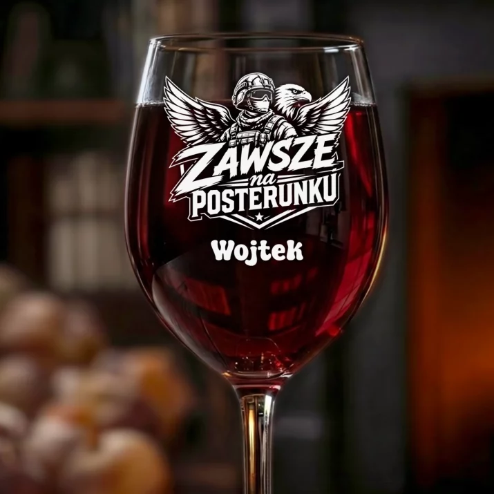 Kieliszek Do Wina z Grawerem Dla Żołnierza Prezent Na Przysięgę Wojskową Dla Mężczyzny: Zawsze Na Posterunku