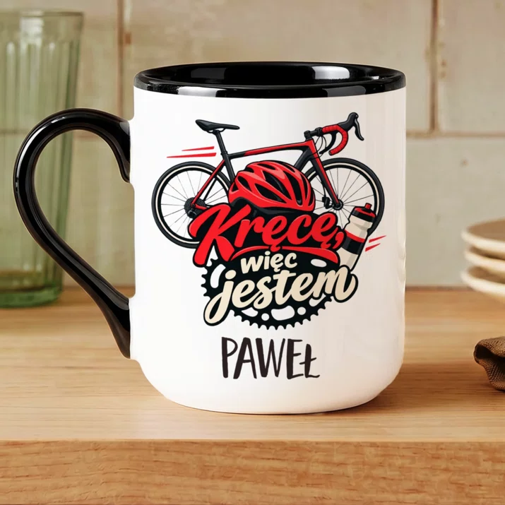 Kubek Personalizowany Dla Kolarza Prezent Dla Mężczyzny: Kręcę, Więc Jestem Kubek Personalizowany Dla Kolarza Prezent Dla Mężczyzny: Kręcę, Więc Jestem