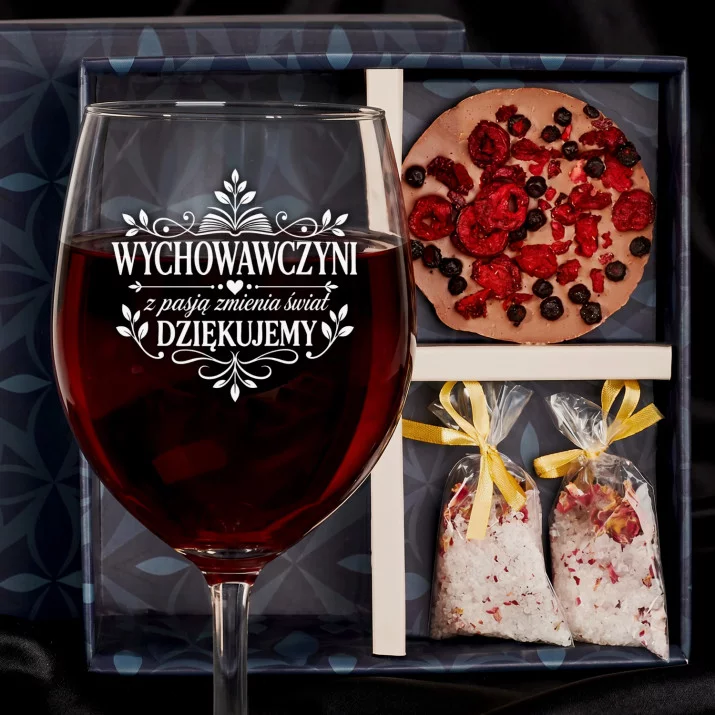 Zestaw Prezenowy Z Kieliszkiem Do Wina Dla Wychowawczyni: Dziękujemy