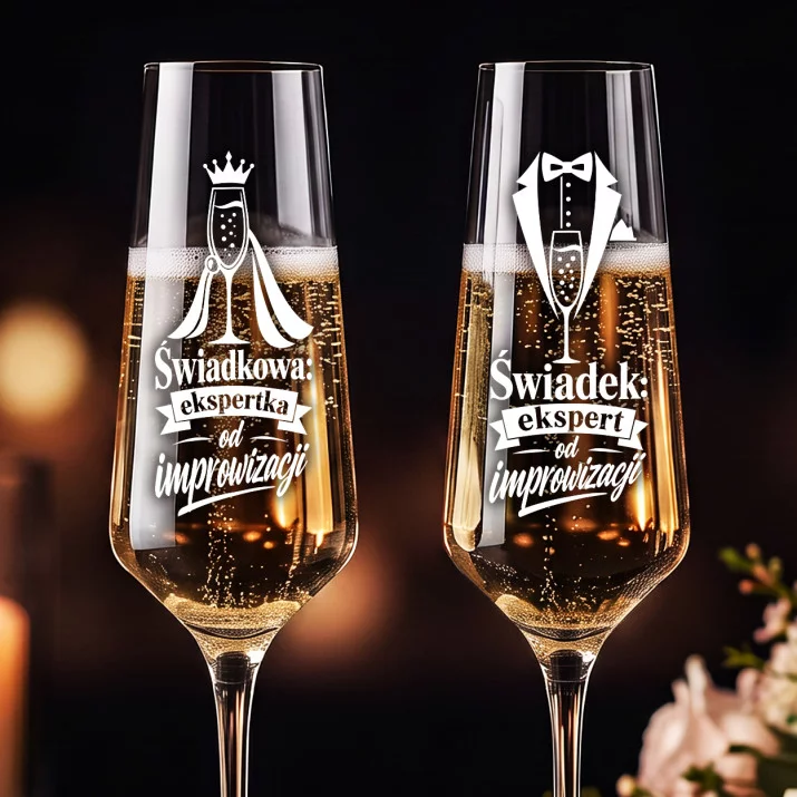 Dwa Kieliszki Do Szampana Dla Świadków Prezent Dla Pary: Duet Dla Świadków