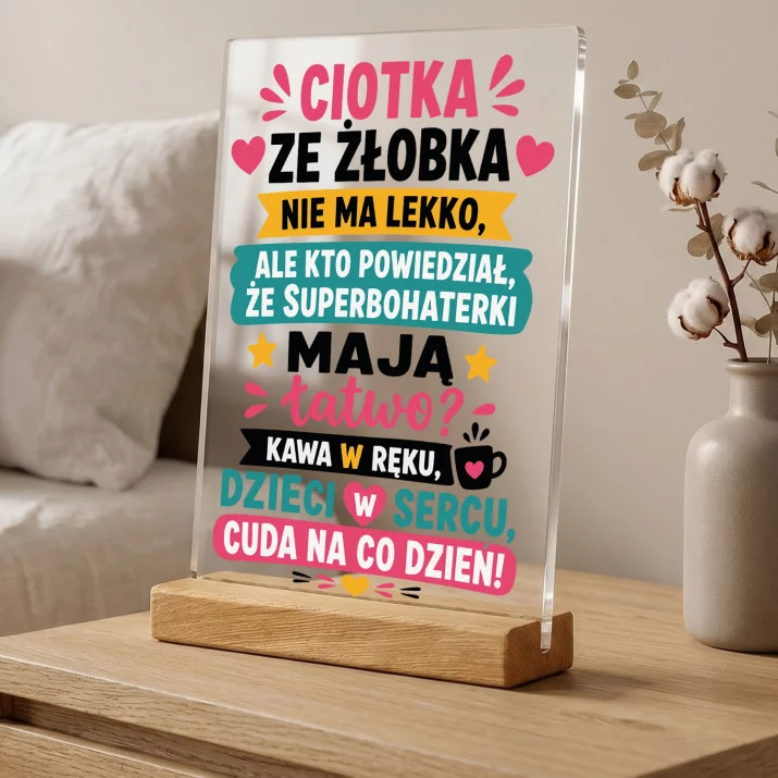Druk Na Szkle Dla Cioci Ze Żłobka Prezent Dla Kobiety: Ciotka Ze Żłobka