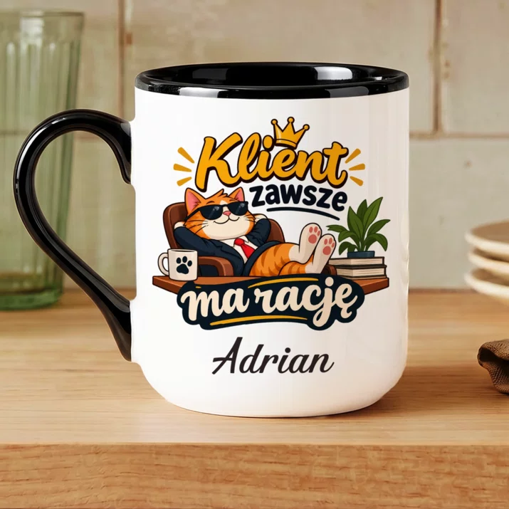 Kubek Personalizowany Dla Klienta Prezent Dla Mężczyzny: Klient Zawsze Ma Rację Kubek Personalizowany Dla Klienta Prezent Dla Mężczyzny: Klient Zawsze Ma Rację