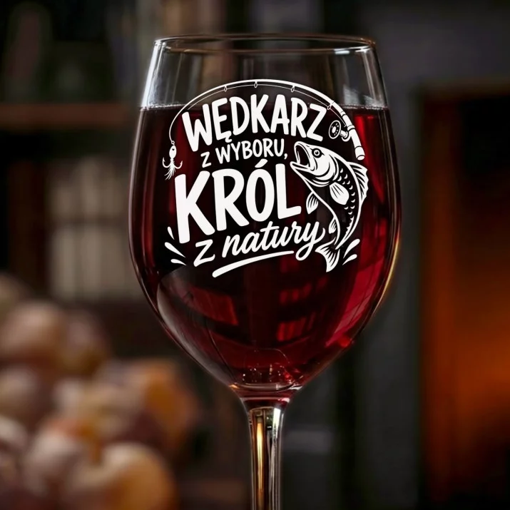 Kieliszek Do Wina Dla Wędkarza Prezent Dla Mężczyzny: Wędkarz Król Z Natury Kieliszek Do Wina Dla Wędkarza Prezent Dla Mężczyzny: Wędkarz Król Z Natury