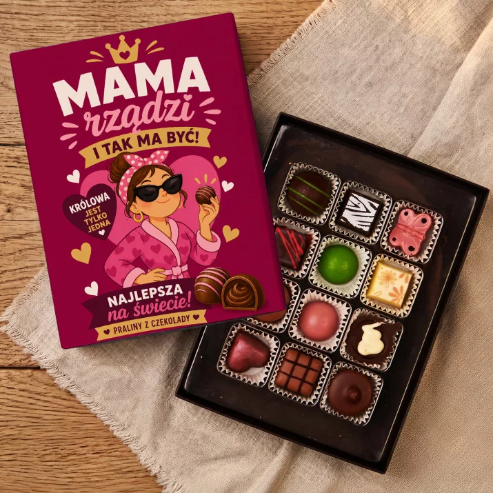 Czekoladki Na Dzień Matki Prezent Dla Mamy Kobiety: Mama Rządzi Praliny Czekoladki Na Dzień Matki Prezent Dla Mamy Kobiety: Mama Rządzi Praliny