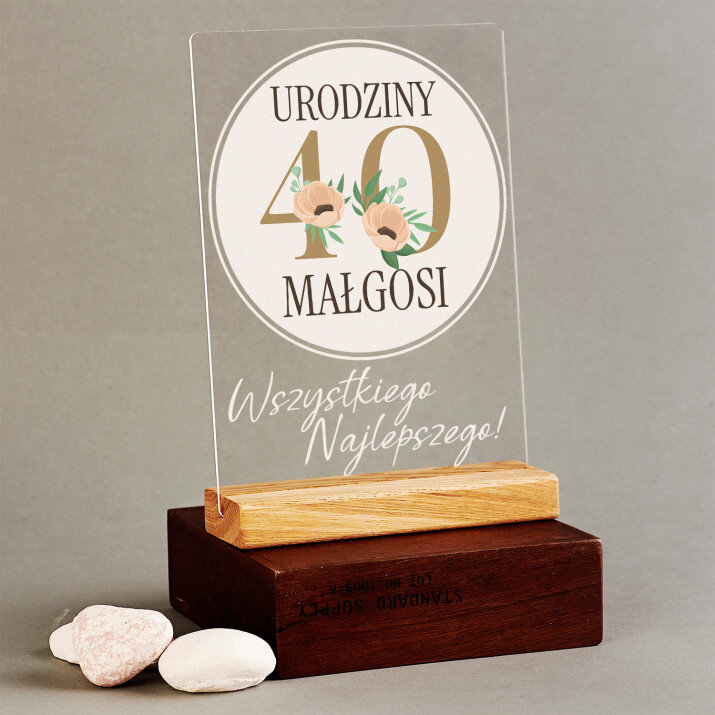 40 urodziny kwiaty - Wydruk na szkle akrylowym z podstawką