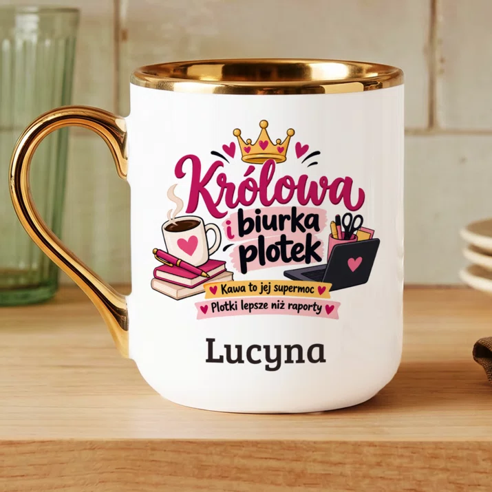 Kubek Personalizowany Dla Koleżanki Z Pracy Prezent Dla Kobiety: Królowa Biurka I Plotek Kubek Personalizowany Dla Koleżanki Z Pracy Prezent Dla Kobiety: Królowa Biurka I Plotek