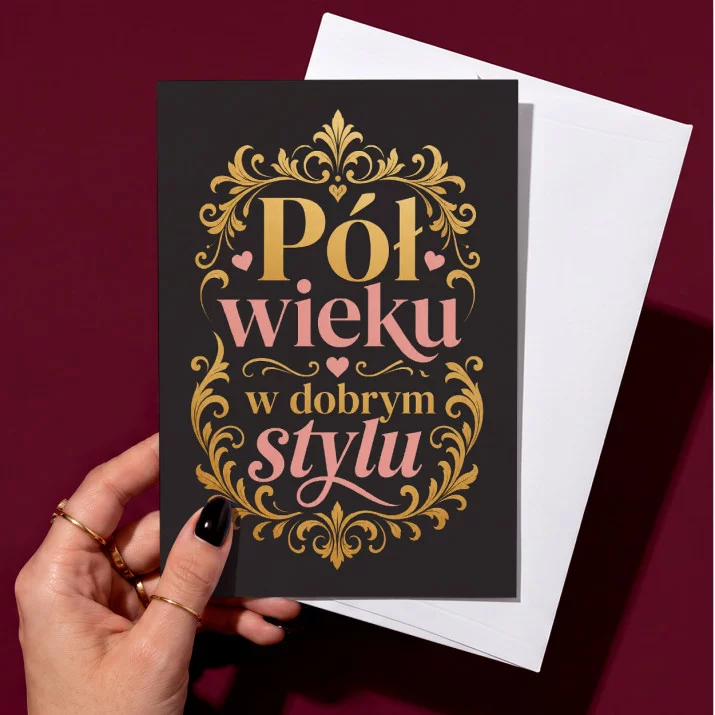 Kartka z Życzeniami Na 50 Rocznicę Ślubu Dla Kobiety: Złota Elegancja Kartka z Życzeniami Na 50 Rocznicę Ślubu Dla Kobiety: Złota Elegancja