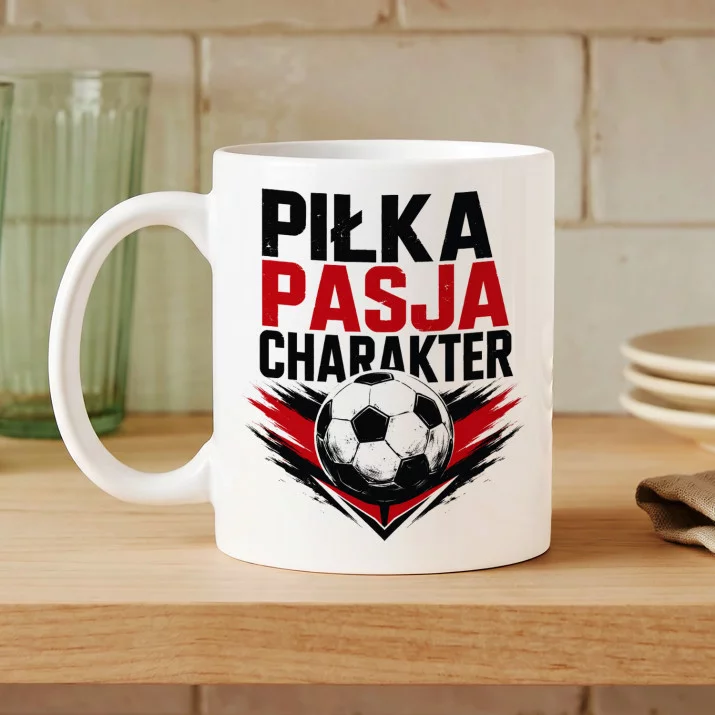 Kubek Z Nadrukiem Dla Piłkarza Prezent Dla Mężczyzny: Piłka, Pasja, Charakter Kubek Z Nadrukiem Dla Piłkarza Prezent Dla Mężczyzny: Piłka, Pasja, Charakter