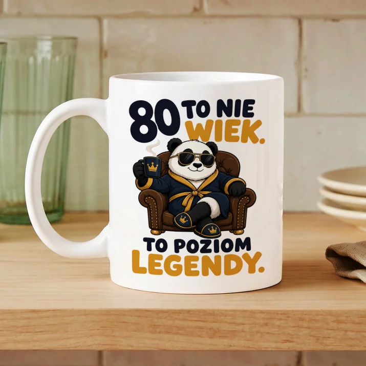 Kubek Z Nadrukiem Na 80 Urodziny Prezent Dla Mężczyzny: Panda: 80 Poziom Legendy Kubek Z Nadrukiem Na 80 Urodziny Prezent Dla Mężczyzny: Panda: 80 Poziom Legendy