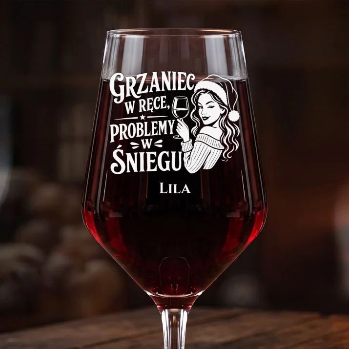 Mega Kieliszek Do Wina z Grawerem Na Mikołajki Prezent Dla Kobiety: Grzaniec W Ręce Mega Kieliszek Do Wina z Grawerem Na Mikołajki Prezent Dla Kobiety: Grzaniec W Ręce