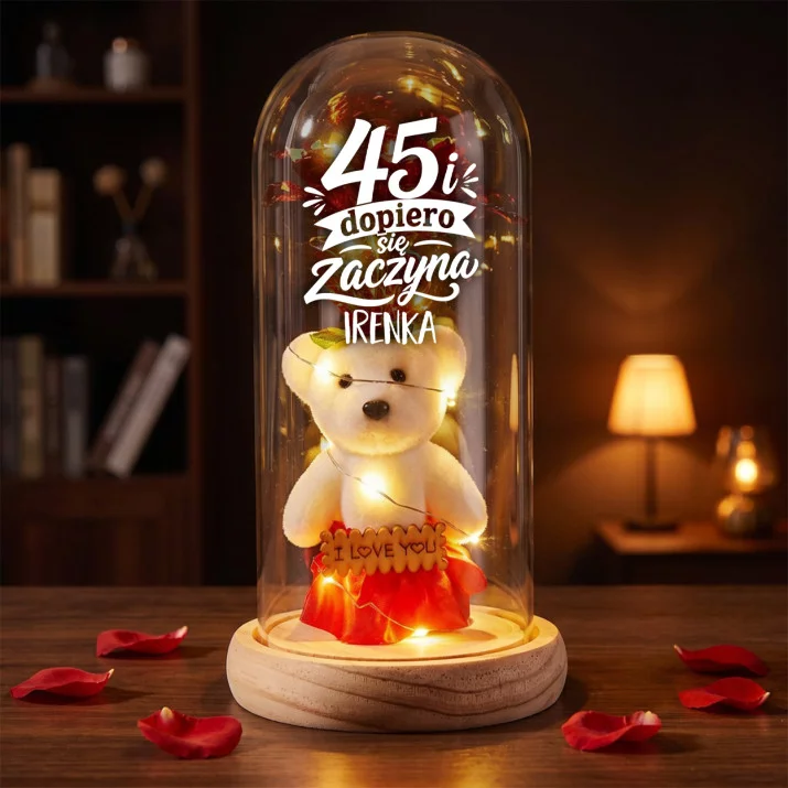 Wieczna Róża z Misiem Na 45 Urodziny Prezent Dla 45 Latki Kobiety: 45 I Dopiero Się Zaczyna