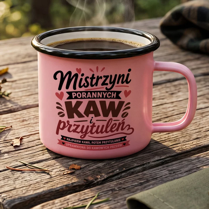 Kubek Emaliowany Na Dzień Matki Prezent Dla Mamy Kobiety: Mistrzyni Poranków Kubek Emaliowany Na Dzień Matki Prezent Dla Mamy Kobiety: Mistrzyni Poranków