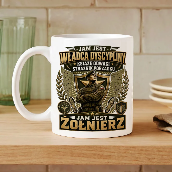 Kubek Z Nadrukiem Dla Żołnierza Prezent Na Przysięgę Wojskową Dla Mężczyzny: Władca Dyscypliny I Kubek Z Nadrukiem Dla Żołnierza Prezent Na Przysięgę Wojskową Dla Mężczyzny: Władca Dyscypliny I