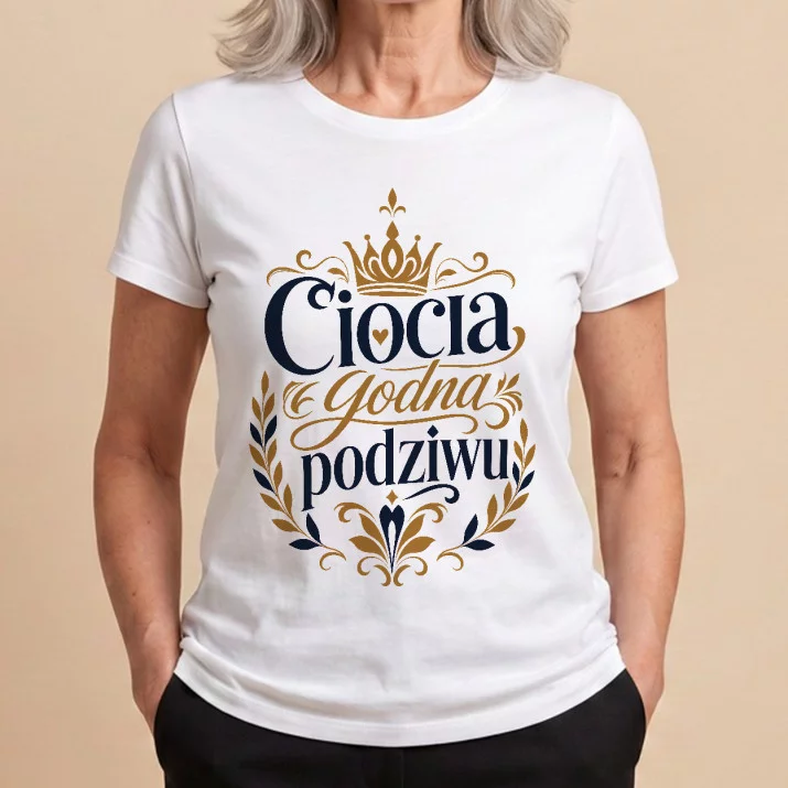 Koszulka Damska Biała Dla Cioci Prezent Dla Kobiety: Monogramowa Elegancja