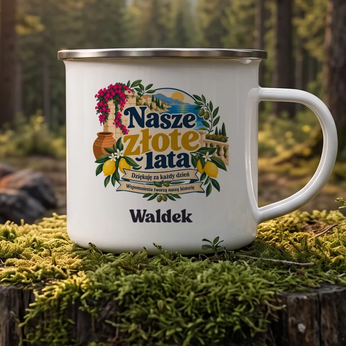 Kubek Emaliowany Na 50 Rocznicę Ślubu Prezent Dla Mężczyzny: Nasze Złote Lata Kubek Emaliowany Na 50 Rocznicę Ślubu Prezent Dla Mężczyzny: Nasze Złote Lata