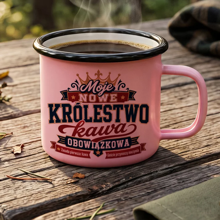 Kubek Emaliowany Na Parapetówkę Prezent Dla Kobiety: Kawiarniane Królestwo Kubek Emaliowany Na Parapetówkę Prezent Dla Kobiety: Kawiarniane Królestwo