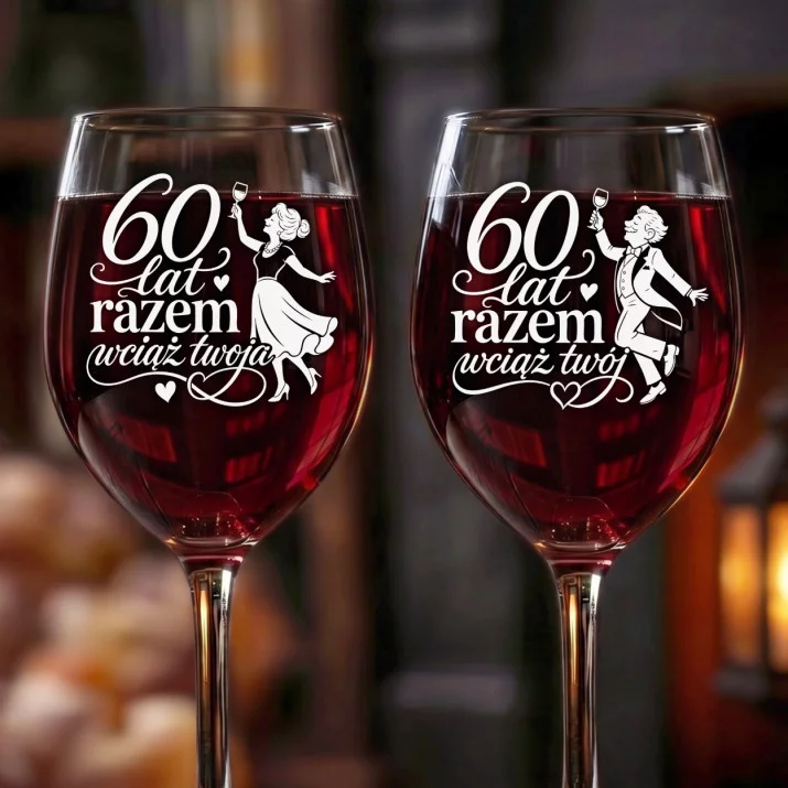 Dwa Kieliszki Do Wina Na 60 Rocznicę Ślubu Prezent Na Walentynki Dla Pary: 60 Lat Razem Dwa Kieliszki Do Wina Na 60 Rocznicę Ślubu Prezent Na Walentynki Dla Pary: 60 Lat Razem