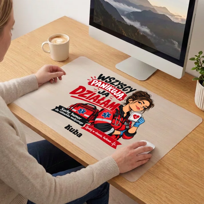 Podkładka Na Biurko 40x60cm Dla Ratownika Medycznego Prezent Dla Mężczyzny: Wszyscy Panikują, Ja