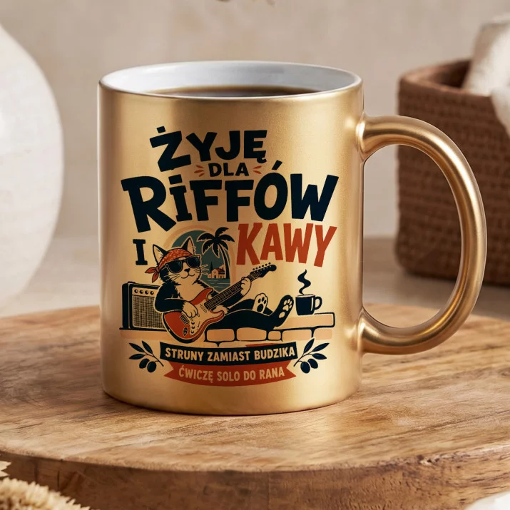 Złoty Kubek Dla Gitarzysty Prezent Dla Mężczyzny: Wakacyjny Gitarowy Szyld