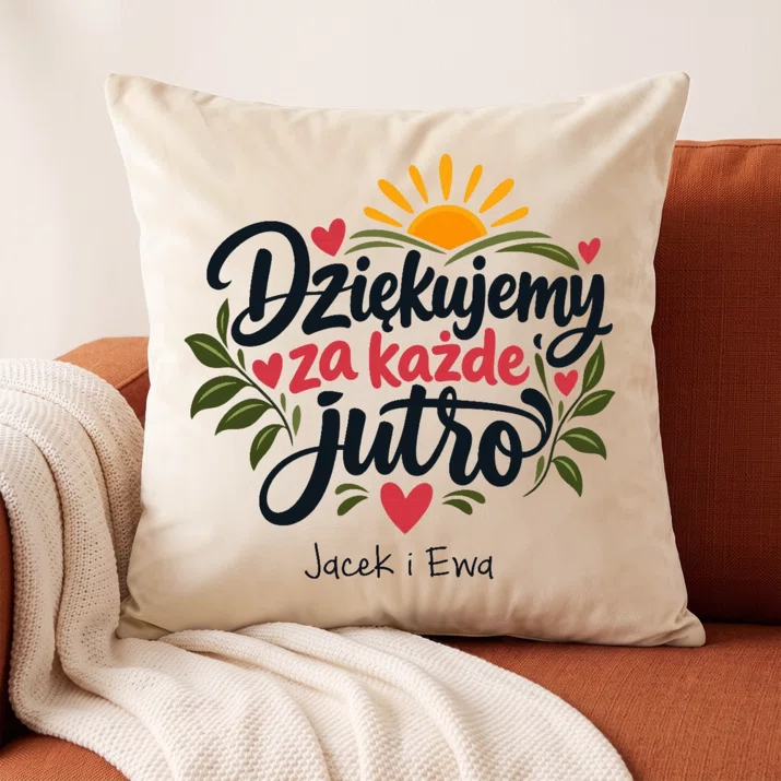 Poduszka Dekoracyjna Na Dzień Mamy i Taty Prezent Dla Rodziców Pary: Dziękujemy Za Każde Jutro