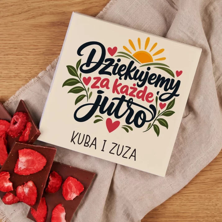 Czekolada z Truskawkami Na Dzień Mamy i Taty Prezent Dla Rodziców Pary: Dziękujemy Za Każde Jutro