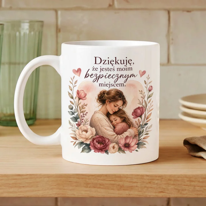 Kubek Z Nadrukiem Dla Mamy Prezent Na Dzień Mamy Dla Kobiety: Bezpieczne Miejsce Mamy Kubek Z Nadrukiem Dla Mamy Prezent Na Dzień Mamy Dla Kobiety: Bezpieczne Miejsce Mamy