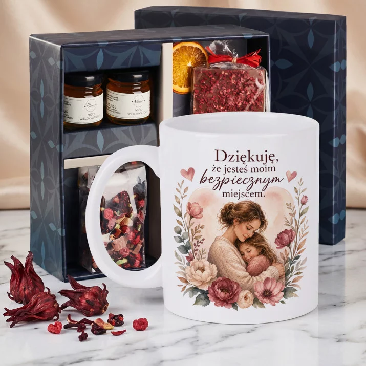 Zestaw Prezenowy Z Kubkiem Dla Mamy Na Dzień Mamy: Bezpieczne Miejsce Mamy Zestaw Prezenowy Z Kubkiem Dla Mamy Na Dzień Mamy: Bezpieczne Miejsce Mamy