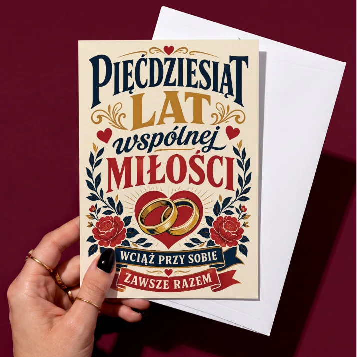 Kartka z Życzeniami Na Złote Gody Dla Pary: Botaniczna Elegancja Kartka z Życzeniami Na Złote Gody Dla Pary: Botaniczna Elegancja