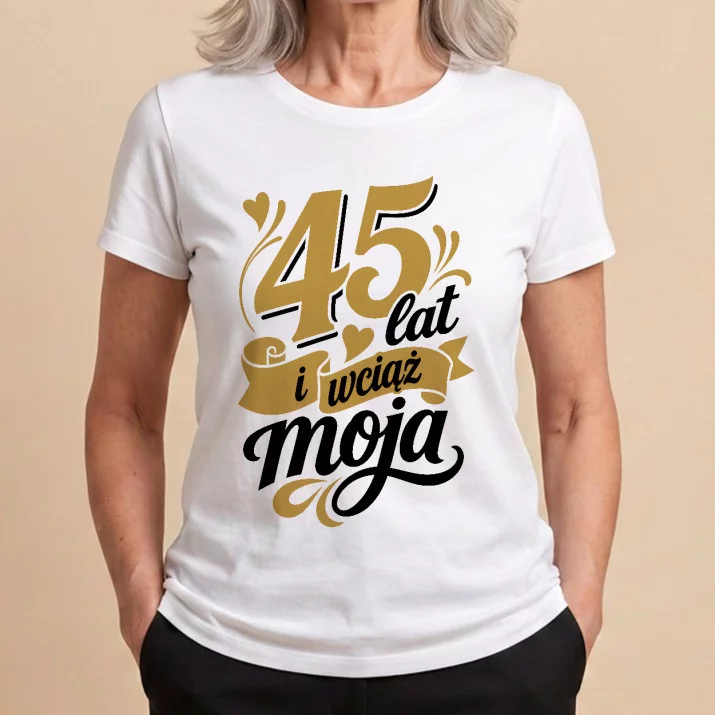 Koszulka Damska Biała Na 45 Rocznicę Ślubu Prezent Na Walentynki Dla Kobiety: Retro Miłosna Typografia