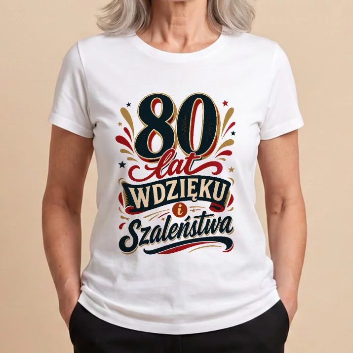 Koszulka Damska Biała Na 80 Prezent Dla Kobiety: Retro Elegancja