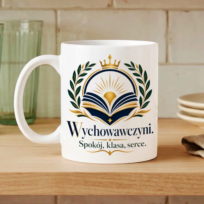 Kubek Z Nadrukiem Dla Wychowawczyni Prezent Dla Kobiety: Spokój Klasa Serce Kubek Z Nadrukiem Dla Wychowawczyni Prezent Dla Kobiety: Spokój Klasa Serce