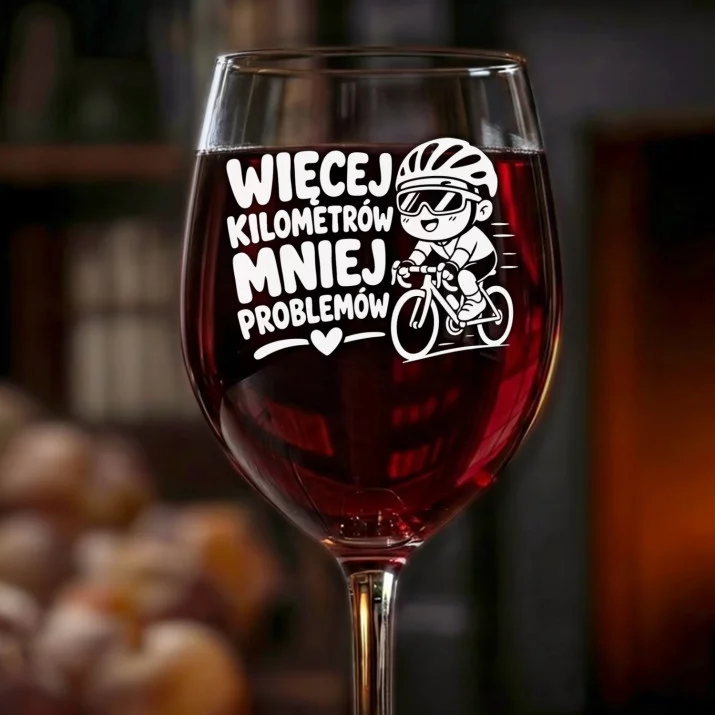 Kieliszek Do Wina Dla Kolarza Prezent Dla Mężczyzny: Więcej Kilometrów, Kieliszek Do Wina Dla Kolarza Prezent Dla Mężczyzny: Więcej Kilometrów,