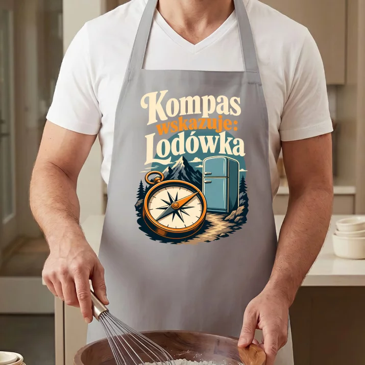 Fartuch Dla Podróżnika Prezent Dla Mężczyzny: Kompas Wskazuje, Lodówka