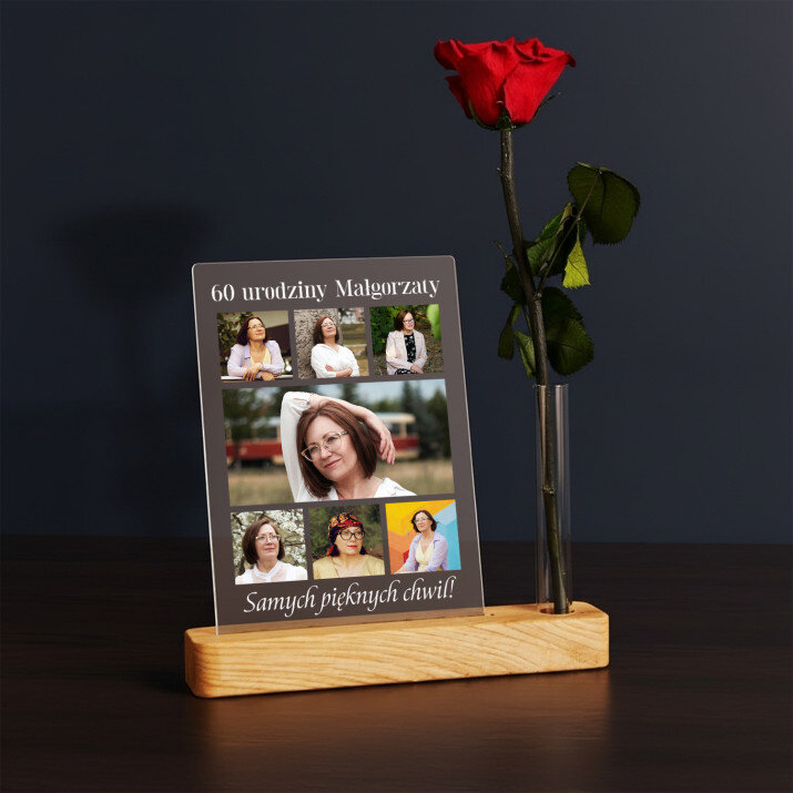 60 urodziny - Wydruk na szkle akrylowym z różą