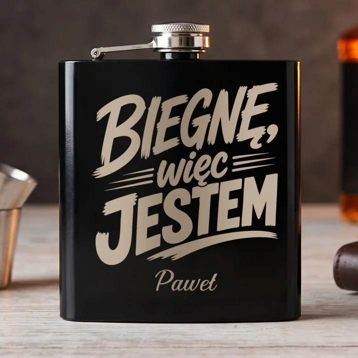 Piersiówka z Grawerem Dla Biegacza Prezent Dla Mężczyzny: Biegnę, Więc Jestem Piersiówka z Grawerem Dla Biegacza Prezent Dla Mężczyzny: Biegnę, Więc Jestem