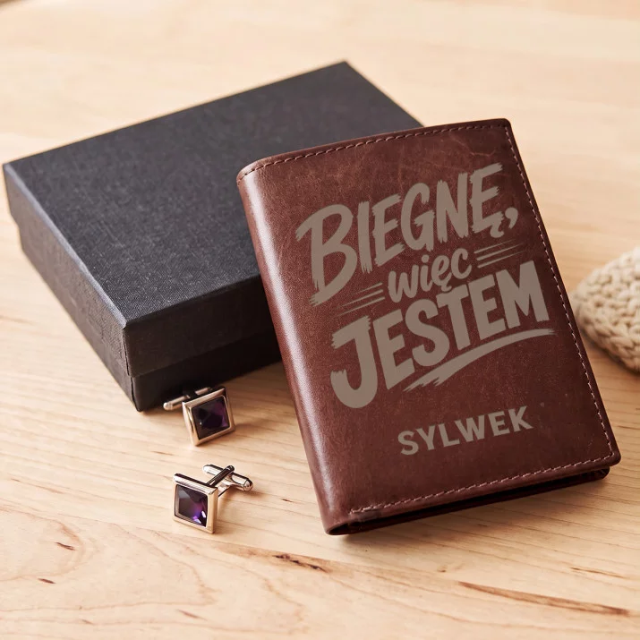 Portfel Męski Skórzany Dla Biegacza Prezent Personalizowany: Biegnę, Więc Jestem